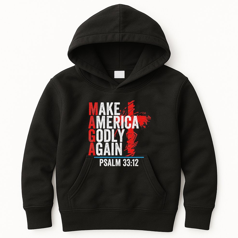 Make America Godly Again Psalm 33 12 Kids Hoodie