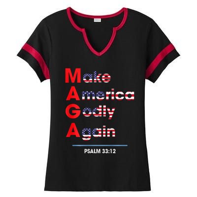 Make America Godly Again (On Back) Ladies Halftime Notch Neck Tee