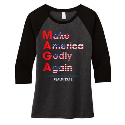 Make America Godly Again (On Back) Women's Tri-Blend 3/4-Sleeve Raglan Shirt