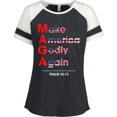 Make America Godly Again (On Back) Enza Ladies Jersey Colorblock Tee