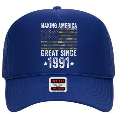 Making America Great Since 1991 30th Birthday 30 Years Old Cute Gift High Crown Mesh Back Trucker Hat