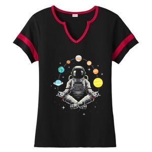 Meditating Astronaut Galaxy Spaceman Astronomer Cosmos Ladies Halftime Notch Neck Tee