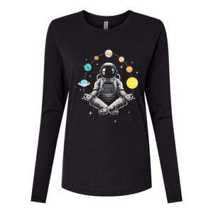 Meditating Astronaut Galaxy Spaceman Astronomer Cosmos Womens Cotton Relaxed Long Sleeve T-Shirt