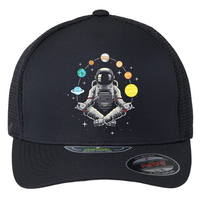 Meditating Astronaut Galaxy Spaceman Astronomer Cosmos Flexfit Unipanel Trucker Cap