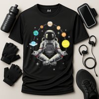Meditating Astronaut Galaxy Spaceman Astronomer Cosmos Cooling Performance Crew T-Shirt