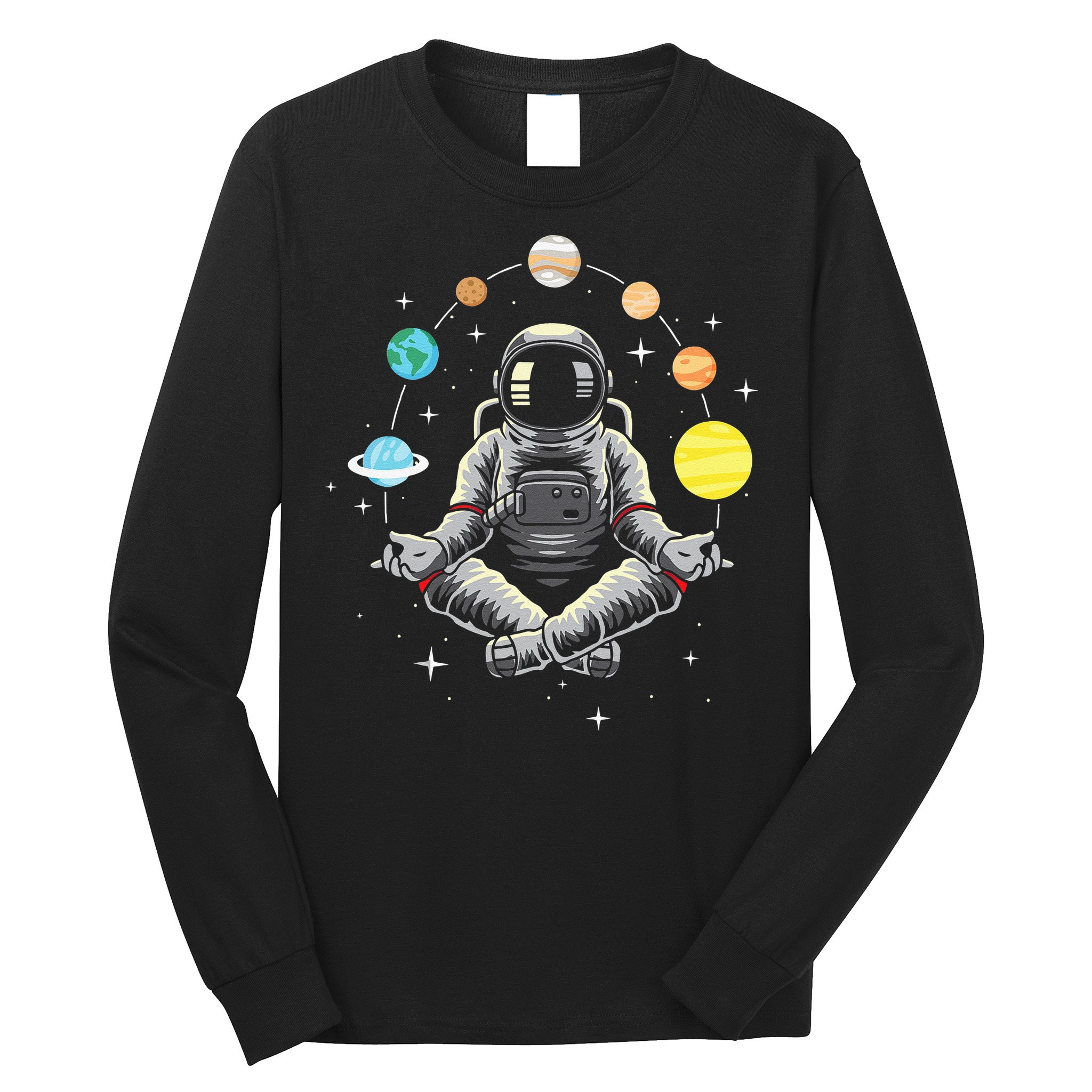 Meditating Astronaut Galaxy Spaceman Astronomer Cosmos Long Sleeve Shirt