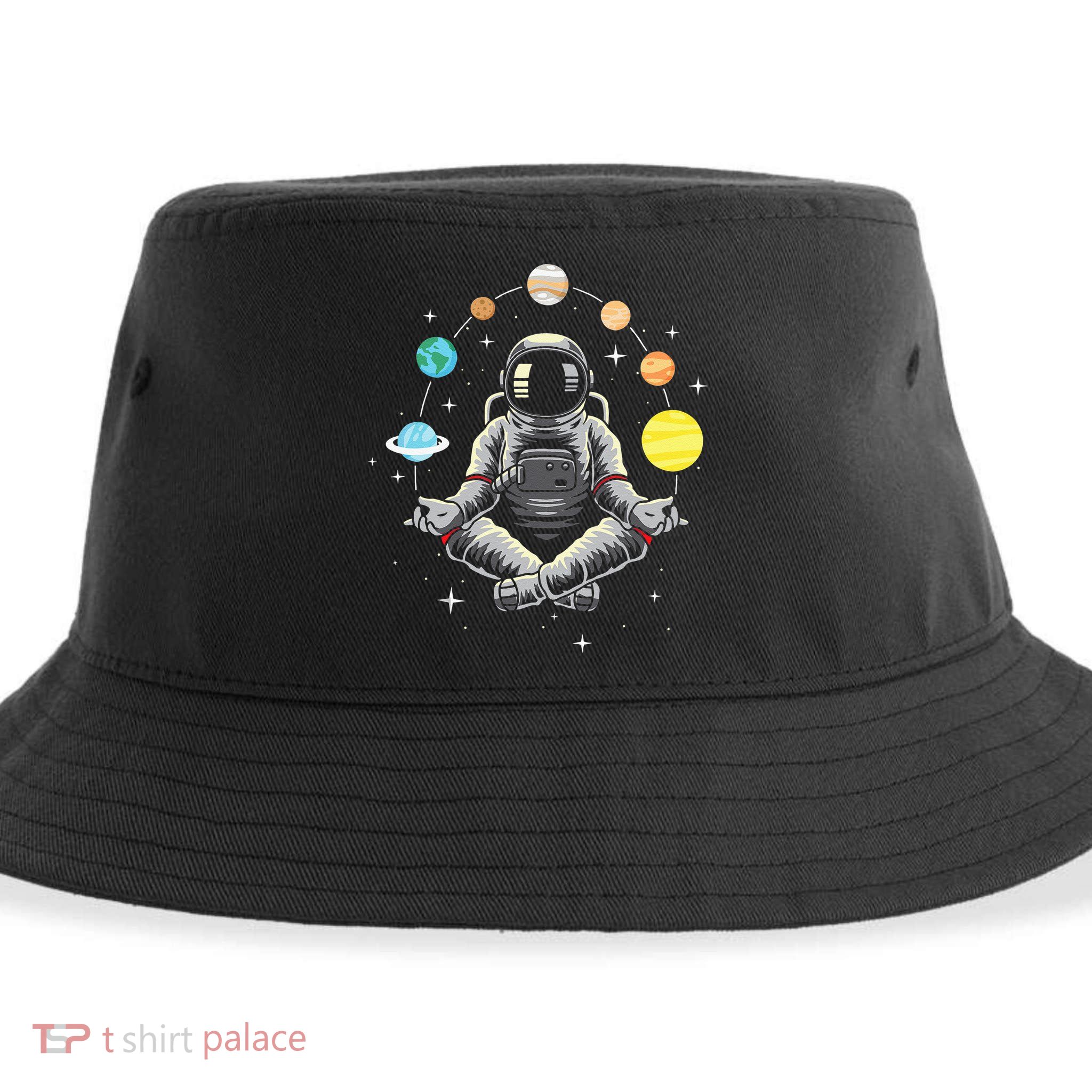 Meditating Astronaut Galaxy Spaceman Astronomer Cosmos Sustainable Bucket Hat