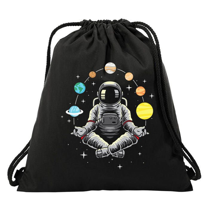 Meditating Astronaut Galaxy Spaceman Astronomer Cosmos Drawstring Bag