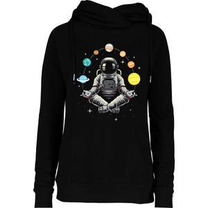 Meditating Astronaut Galaxy Spaceman Astronomer Cosmos Womens Funnel Neck Pullover Hood