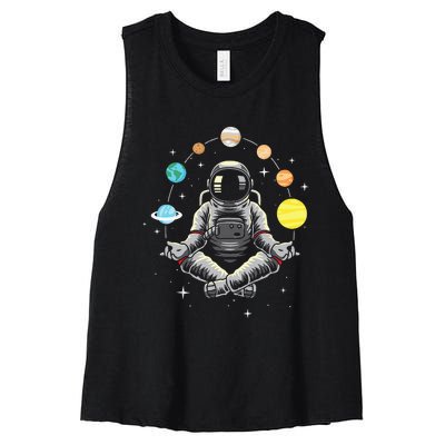 Meditating Astronaut Galaxy Spaceman Astronomer Cosmos Women's Racerback Cropped Tank