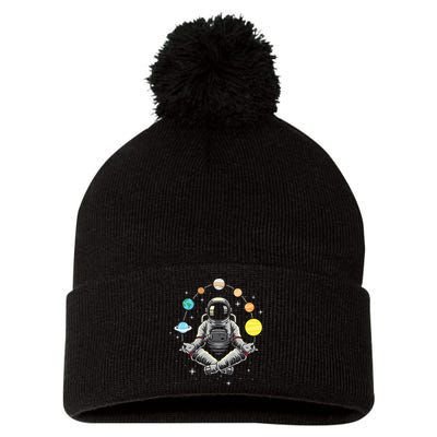 Meditating Astronaut Galaxy Spaceman Astronomer Cosmos Pom Pom 12in Knit Beanie