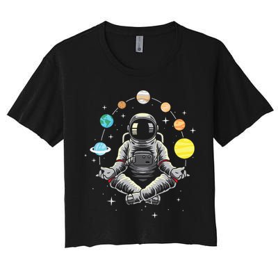 Meditating Astronaut Galaxy Spaceman Astronomer Cosmos Crop Top