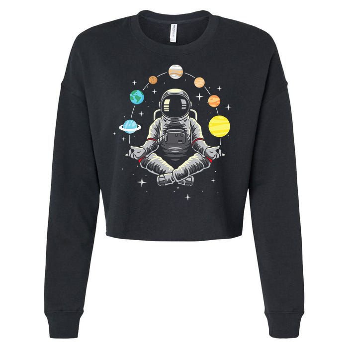 Meditating Astronaut Galaxy Spaceman Astronomer Cosmos Cropped Pullover Crew