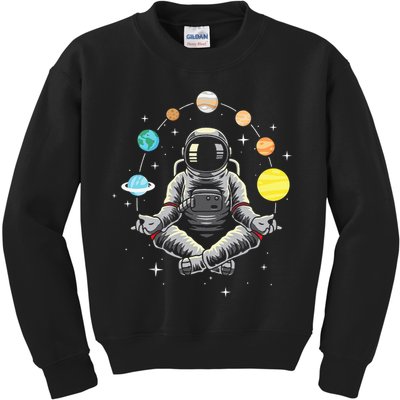 Meditating Astronaut Galaxy Spaceman Astronomer Cosmos Kids Sweatshirt