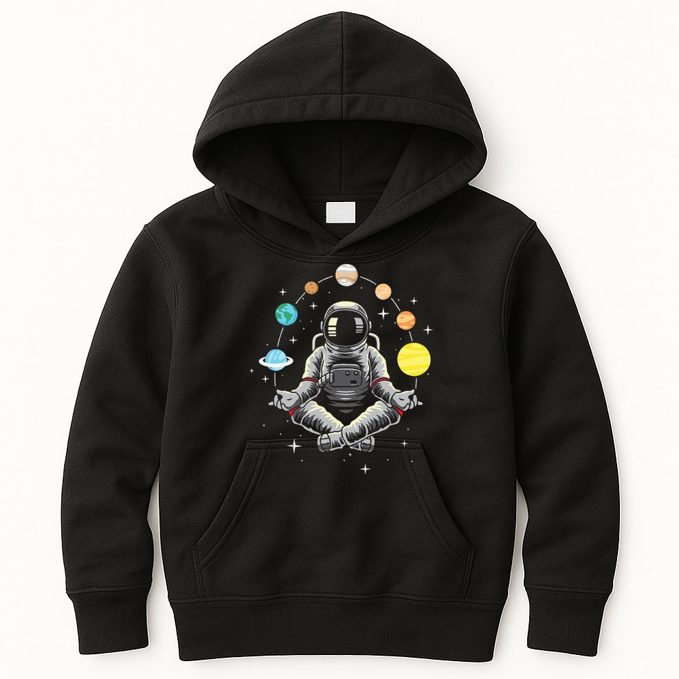Meditating Astronaut Galaxy Spaceman Astronomer Cosmos Kids Hoodie