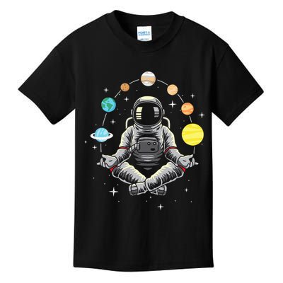 Meditating Astronaut Galaxy Spaceman Astronomer Cosmos Kids T-Shirt
