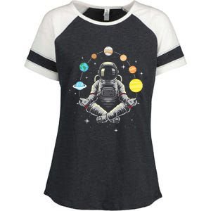 Meditating Astronaut Galaxy Spaceman Astronomer Cosmos Enza Ladies Jersey Colorblock Tee