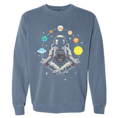 Meditating Astronaut Galaxy Spaceman Astronomer Cosmos Garment-Dyed Sweatshirt