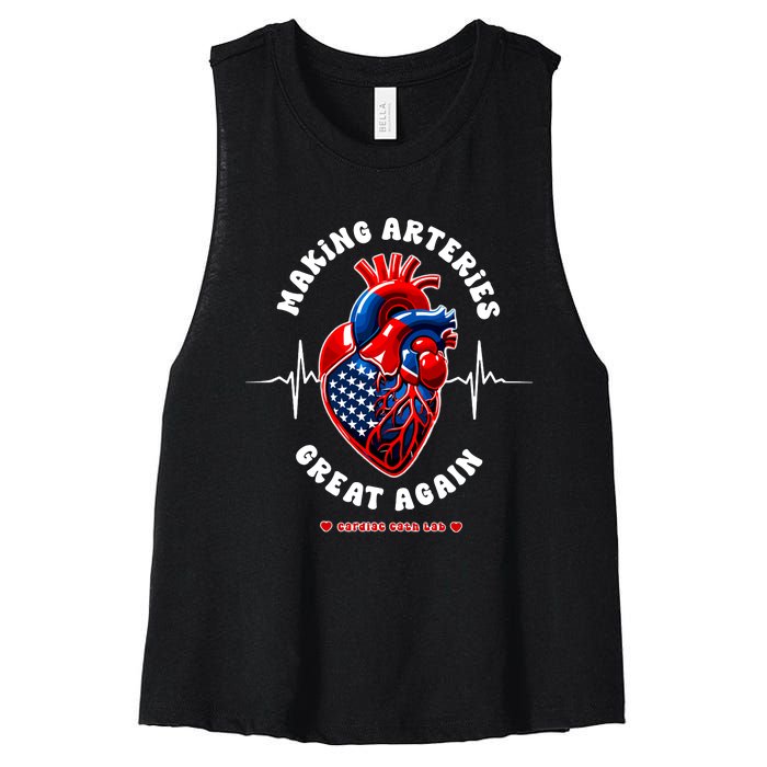 Making Arteries Great Again Cardiac Cath Lab Women's Racerback Cropped Tank