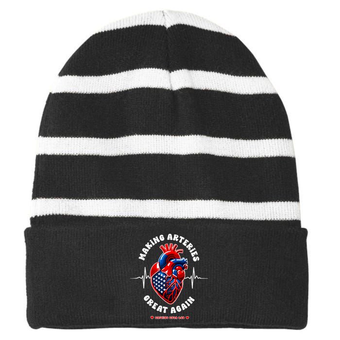 Making Arteries Great Again Cardiac Cath Lab Striped Beanie with Solid Band