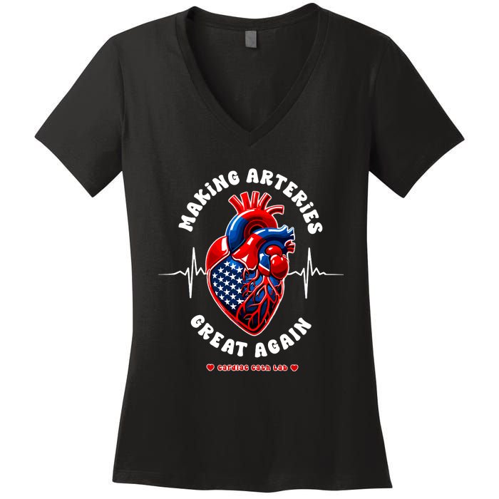 Making Arteries Great Again Cardiac Cath Lab Women's V-Neck T-Shirt