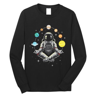 Meditating Astronaut Galaxy Spaceman Astronomer Cosmos Long Sleeve Shirt