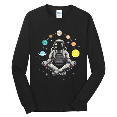 Meditating Astronaut Galaxy Spaceman Astronomer Cosmos Tall Long Sleeve T-Shirt