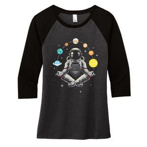 Meditating Astronaut Galaxy Spaceman Astronomer Cosmos Women's Tri-Blend 3/4-Sleeve Raglan Shirt