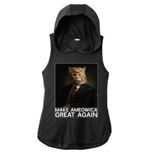 Make Ameowica Great Again Funny Donald Trump Cat Meme Ladies PosiCharge Tri-Blend Wicking Draft Hoodie Tank