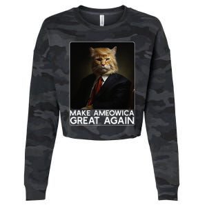 Make Ameowica Great Again Funny Donald Trump Cat Meme Cropped Pullover Crew