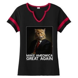 Make Ameowica Great Again Funny Donald Trump Cat Meme Ladies Halftime Notch Neck Tee