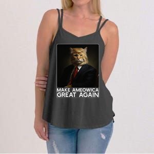 Make Ameowica Great Again Funny Donald Trump Cat Meme Women's Strappy Tank