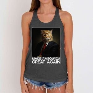 Make Ameowica Great Again Funny Donald Trump Cat Meme Women's Knotted Racerback Tank