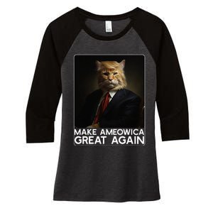 Make Ameowica Great Again Funny Donald Trump Cat Meme Women's Tri-Blend 3/4-Sleeve Raglan Shirt