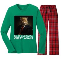 Make Ameowica Great Again Funny Donald Trump Cat Meme Women's Long Sleeve Flannel Pajama Set 