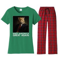 Make Ameowica Great Again Funny Donald Trump Cat Meme Women's Flannel Pajama Set