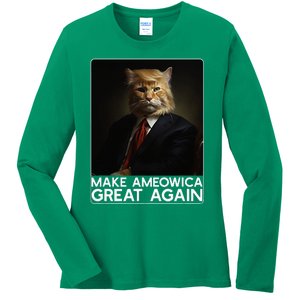 Make Ameowica Great Again Funny Donald Trump Cat Meme Ladies Long Sleeve Shirt