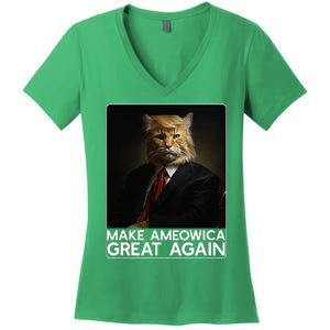 Make Ameowica Great Again Funny Donald Trump Cat Meme Women's V-Neck T-Shirt