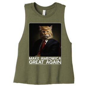 Make Ameowica Great Again Funny Donald Trump Cat Meme Women's Racerback Cropped Tank