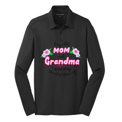 Mom And Grandma Blessinggift Family Quotegift Announcet Meaningful Gift Silk Touch Performance Long Sleeve Polo