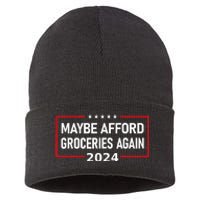 Maybe Afford Groceries Again Donald Trump 2024 Funny Sustainable Knit Beanie