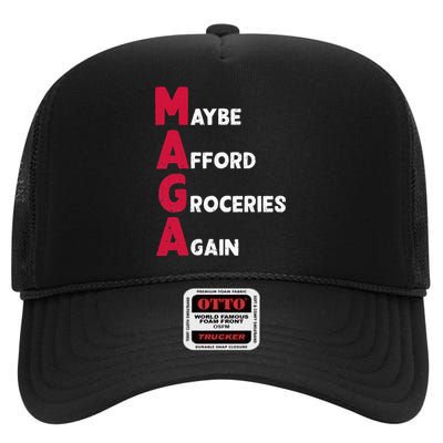 Maybe Afford Groceries Again Funny Maga Pro Trump 2024 High Crown Mesh Back Trucker Hat