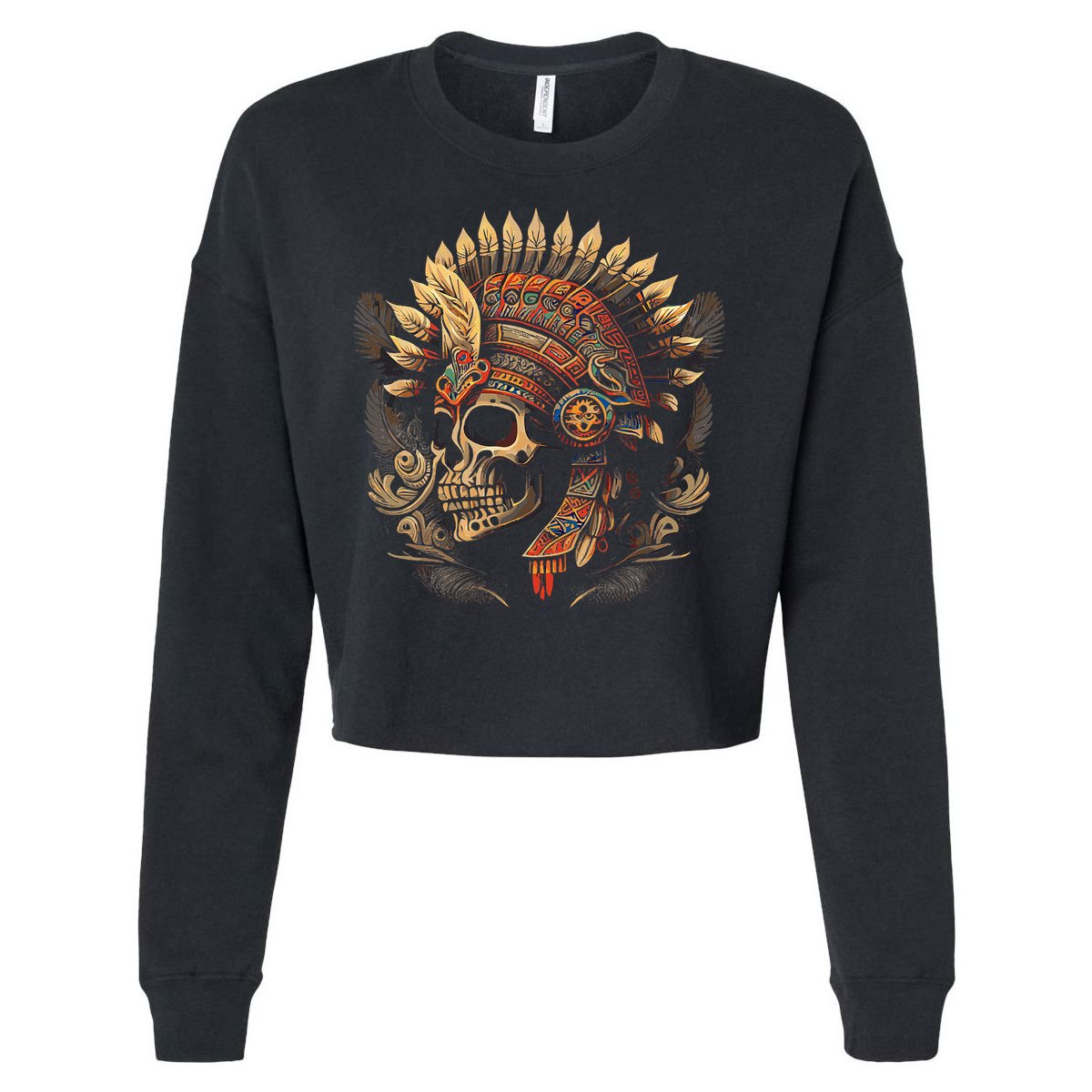 Mictlantecuhtli Aztec God Of Death Skull Cropped Pullover Crew