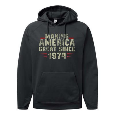 Making America Great Since 1974 Design 48th Birthday Performance Fleece Hoodie