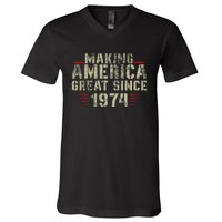 Making America Great Since 1974 Design 48th Birthday V-Neck T-Shirt