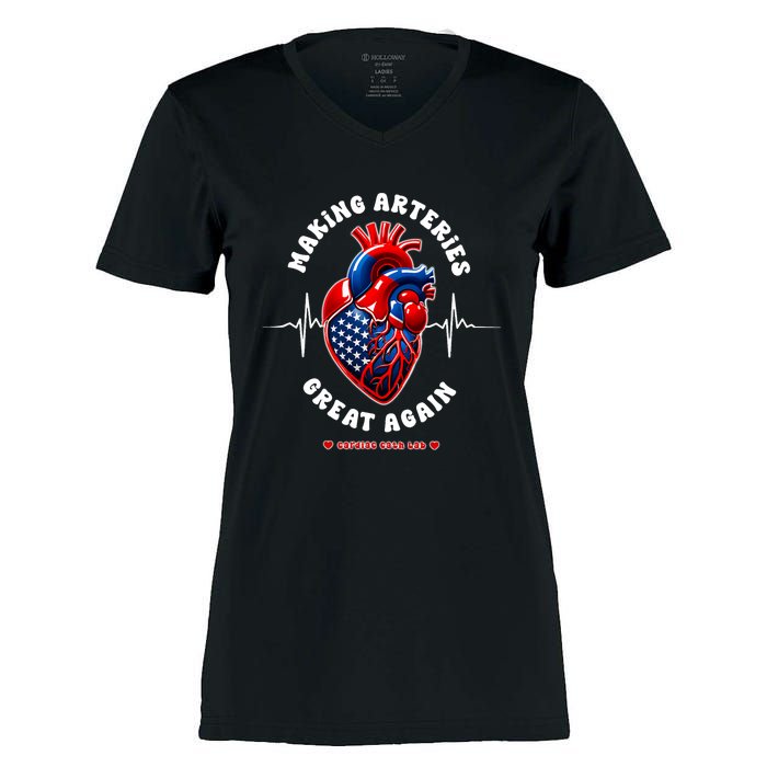 Making Arteries Great Again Cardiac Cath Lab Women's Momentum V-Neck T-Shirt