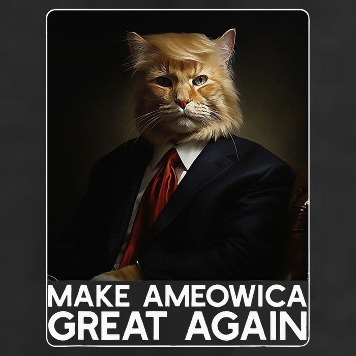 Make Ameowica Great Again Funny Donald Trump Cat Meme 7 Panel Mesh Trucker Snapback Hat