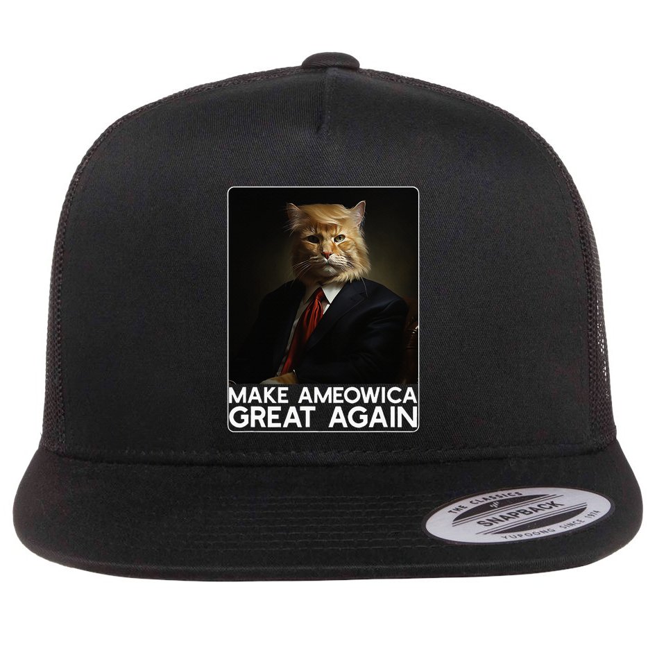 Make Ameowica Great Again Funny Donald Trump Cat Meme Flat Bill Trucker Hat