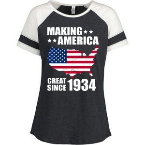 Making America Great Since 1934 Birthday Enza Ladies Jersey Colorblock Tee