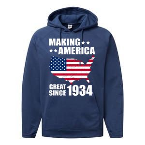 Making America Great Since 1934 Birthday Performance Fleece Hoodie